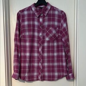 Eddie Bauer Women’s Pink/Purple Plaid Button-Down Flannel Shirt - Size M